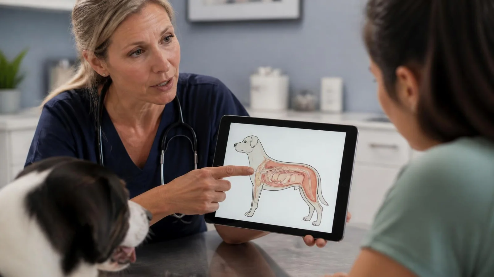 Illustration of the canine reproductive tract anatomy