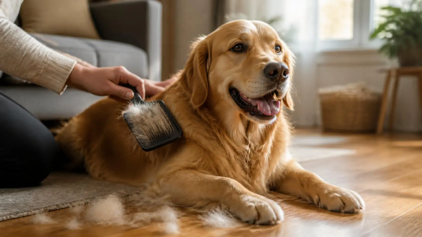Dog fur on a brush after grooming, illustrating a guide on sudden shedding