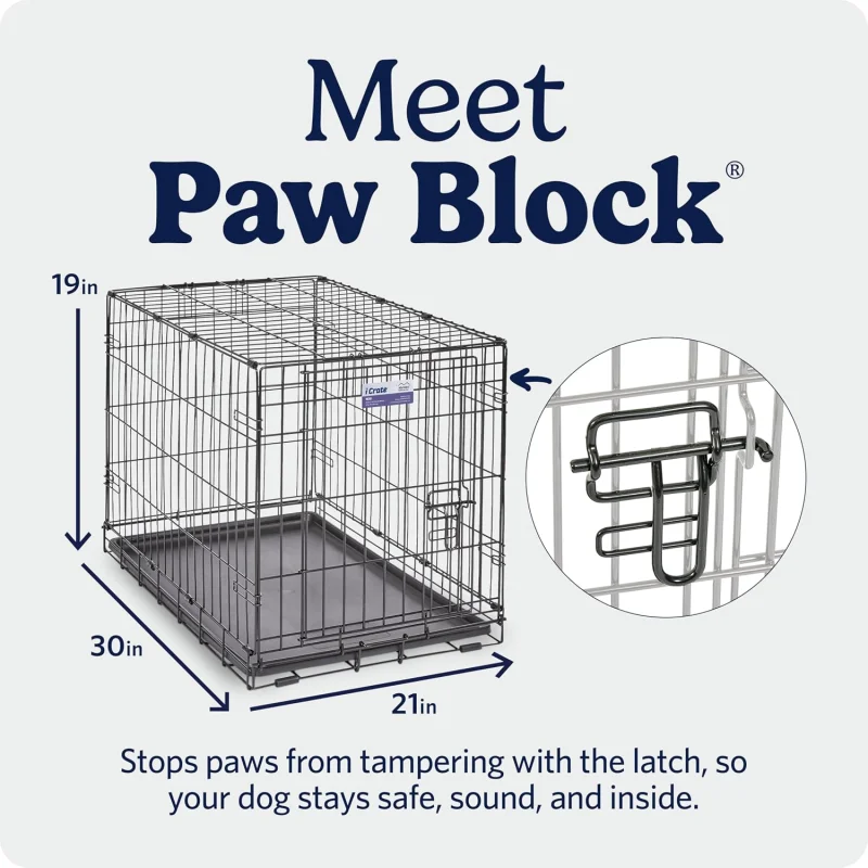 Midwest 30-Inch Single Door iCrate, for Medium Breeds, 21-40 lbs | Folding Dog Crate with Divider Panel, Leak-Proof Tray & Secure Latch, Portable