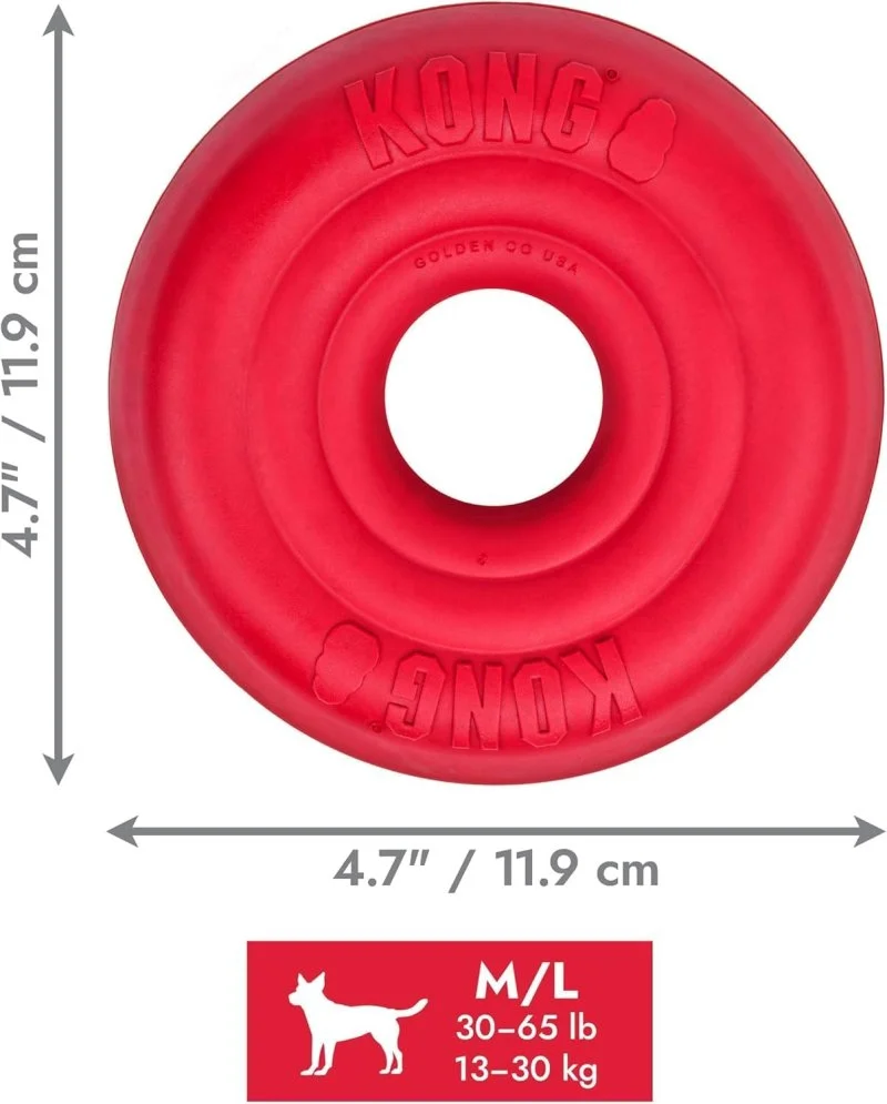 Durable natural rubber for endless chewing – The KONG Donut Dog Toy is crafted from high-quality natural rubber that withstands hours of chewing while staying gentle on teeth and gums, making it a safer alternative to nylon, hard plastic, sticks, or bones